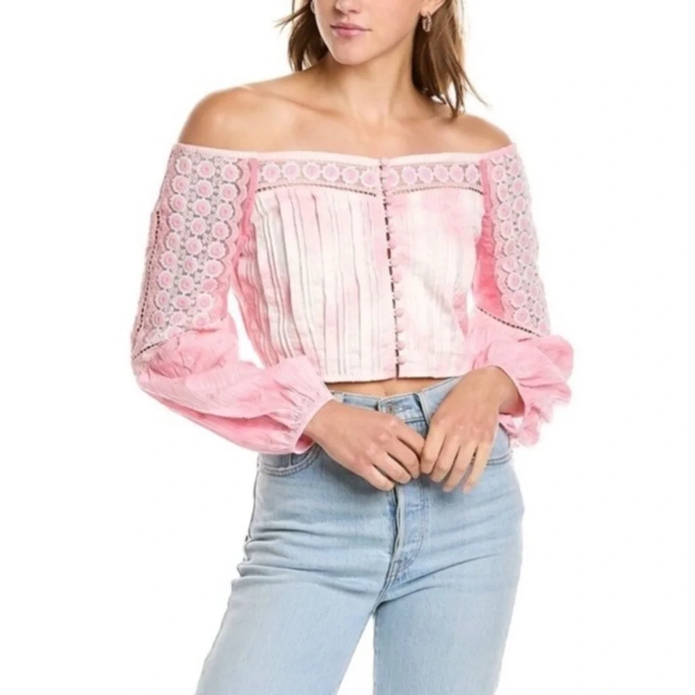 LoveShackFancy Perris Pink Zinnia Crop Top (2) Small